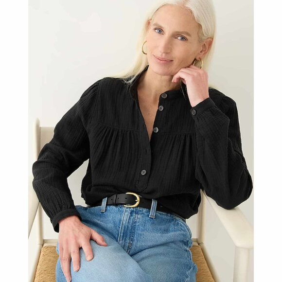 J. Crew Tops - J Crew Fresco Top in Soft Gauze :: Black :: Sz Large :: BP555